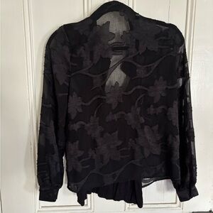 Anthropologie Black Sheer Floral Blouse